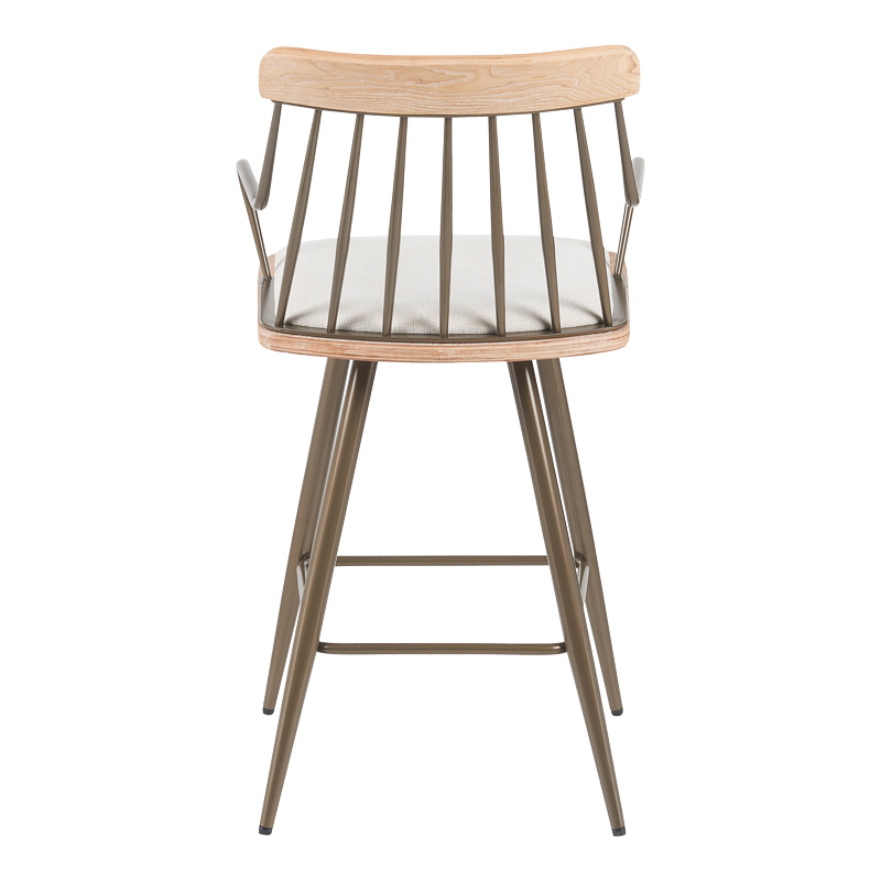 Σκαμπό μπαρ Posse pakoworld μέταλλο μπρονζε-white wash ξύλο-μπεζ ύφασμα 48x54x92.5εκ