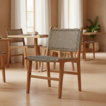 Καρέκλα Darien pakoworld σκελετός teak ξύλο σε φυσική απόχρωση και κρεμ-μαύρο pe σχοινί 52x62x86εκ