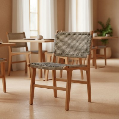 Καρέκλα Darien pakoworld σκελετός teak ξύλο σε φυσική απόχρωση και κρεμ-μαύρο pe σχοινί 52x62x86εκ