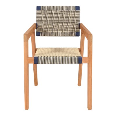 Πολυθρόνα Salama pakoworld σκελετός teak ξύλο σε φυσική απόχρωση και κρεμ-μαύρο pe σχοινί 57x60x85εκ