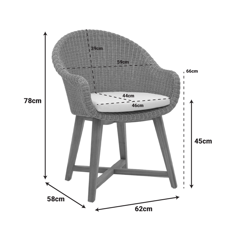Πολυθρόνα Solso pakoworld σκελετός αλουμινίου με teak πόδι σε φυσική απόχρωση και pe rattan 62x58x78εκ