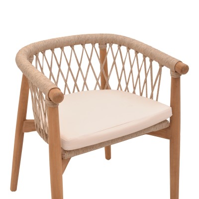 Πολυθρόνα Abby pakoworld σκελετός από teak ξύλο σε φυσική απόχρωση και κρεμ μαξιλάρι 60x58x78εκ