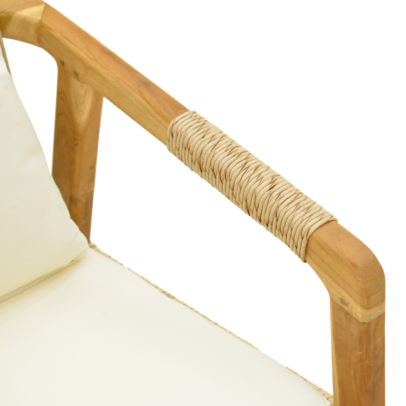 Πολυθρόνα Cuerda pakoworld σκελετός teak ξύλο με pe σχοινί σε φυσική απόχρωση 55x60x80εκ