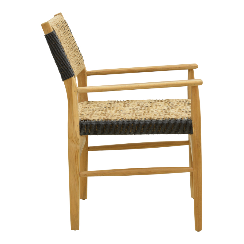 Πολυθρόνα Fermilo pakoworld σκελετός teak ξύλο με pe σχοινί σε φυσική-μαύρη απόχρωση 55x67x86εκ