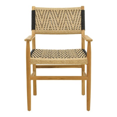 Πολυθρόνα Fermilo pakoworld σκελετός teak ξύλο με pe σχοινί σε φυσική-μαύρη απόχρωση 55x67x86εκ