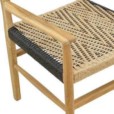 Πολυθρόνα Fermilo pakoworld σκελετός teak ξύλο με pe σχοινί σε φυσική-μαύρη απόχρωση 55x67x86εκ