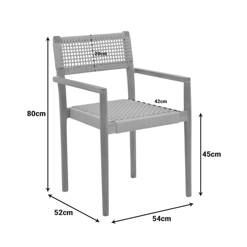 Πολυθρόνα Lengan pakoworld σκελετός teak ξύλο σε φυσική απόχρωση-μαύρο σχοινί 54x52x80εκ