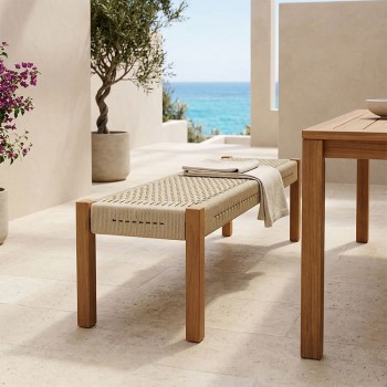 Παγκάκι Uma pakoworld teak ξύλο και pe σχοινί σε φυσική απόχρωση 120x45x40εκ