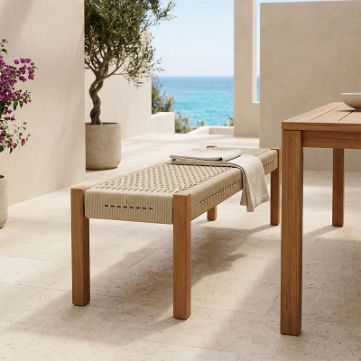 Παγκάκι Uma pakoworld teak ξύλο και pe σχοινί σε φυσική απόχρωση 120x45x40εκ