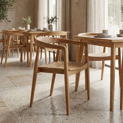 Πολυθρόνα Noody pakoworld στοιβαζόμενη teak ξύλο σε φυσική απόχρωση 58x54x75εκ