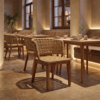 Καρέκλα Milou pakoworld teak ξύλο και pe σχοινί σε φυσική απόχρωση 59x65x73εκ
