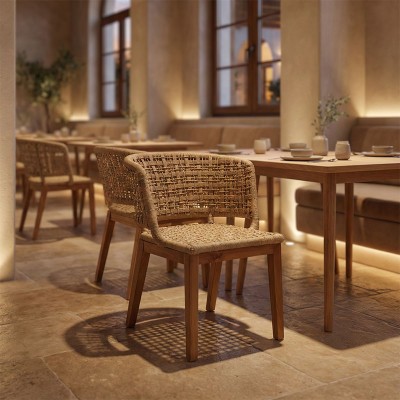 Καρέκλα Milou pakoworld teak ξύλο και pe σχοινί σε φυσική απόχρωση 59x65x73εκ