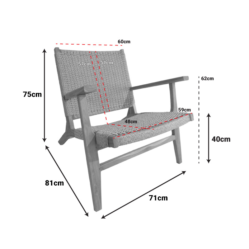 Πολυθρόνα Crosy pakoworld teak ξύλο σε φυσική απόχρωση 71x81x75εκ