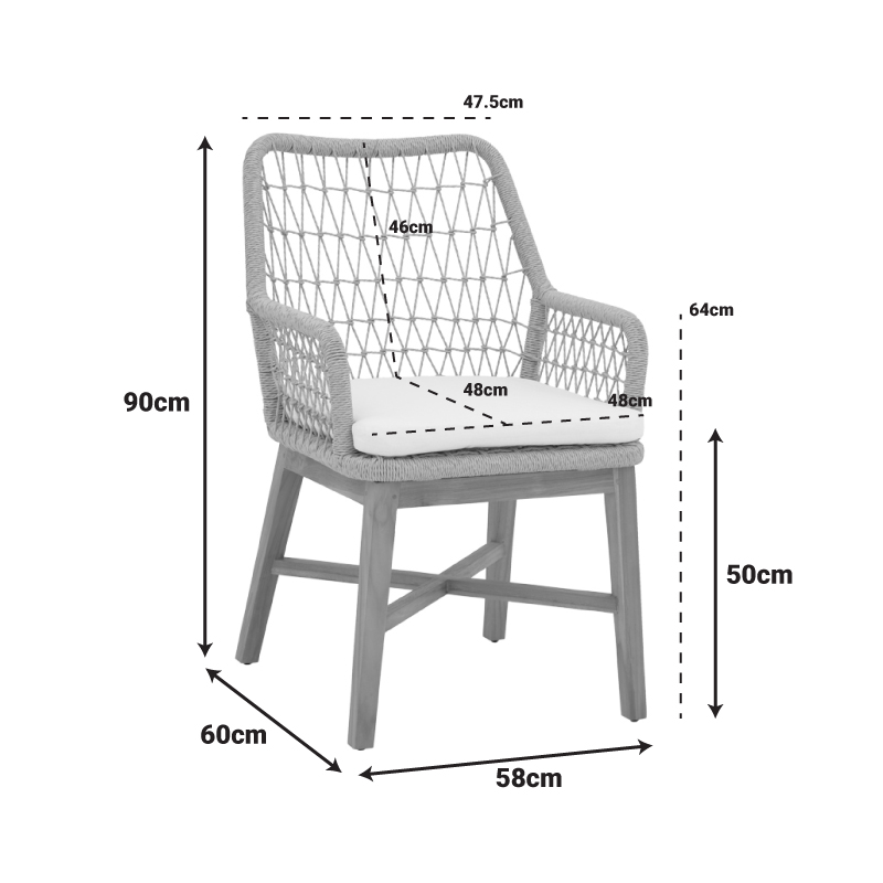 Πολυθρόνα Elaiza pakoworl teak ξύλο και pe σχοινί σε φυσική-μπεζ απόχρωση με μαξιλάρι 58x60x90εκ
