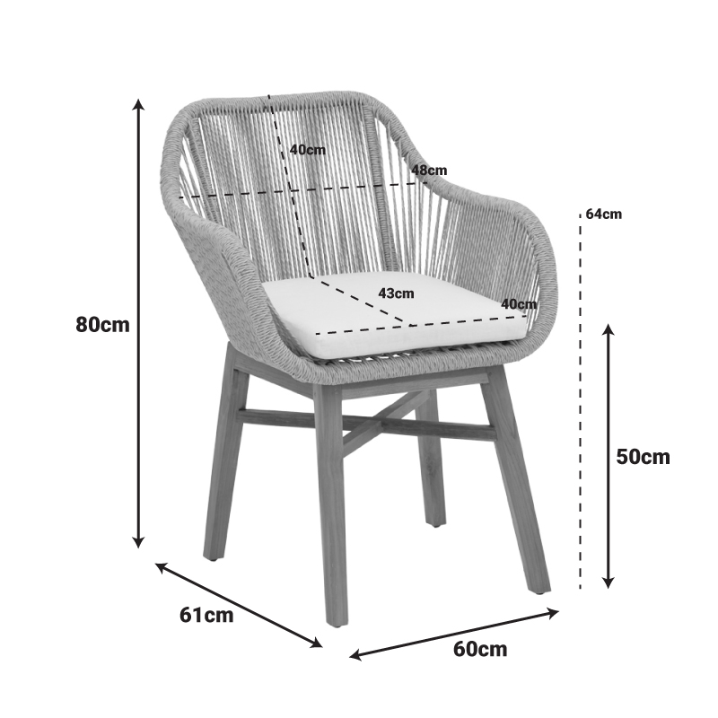 Πολυθρόνα Kalie pakoworld teak ξύλο και pe σχοινί σε φυσική-μπεζ απόχρωση με μαξιλάρι 60x61x80εκ