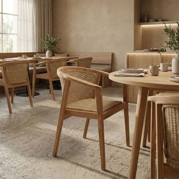 Πολυθρόνα Granny pakoworld teak wood και συνθετικό σχοινί σε φυσική απόχρωση 60x60x82εκ