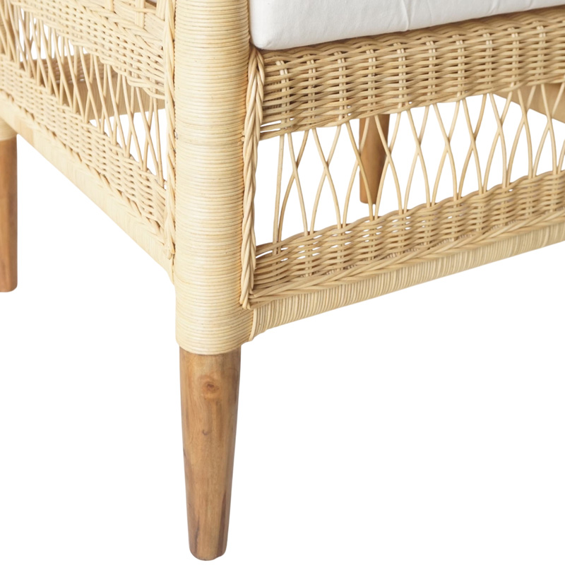 Πολυθρόνα Necorian paakoworld teak ξύλο με pe rattan σε φυσική απόχρωση και λευκό μαξιλάρι 80x70x87εκ
