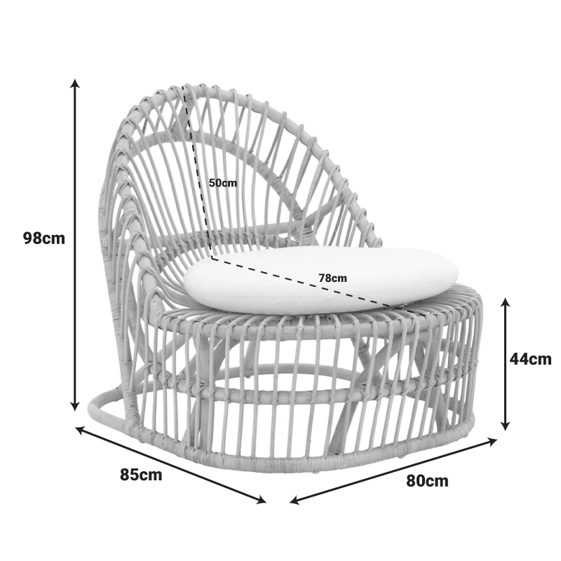 Πολυθρόνα Tromso pakoworld pe rattan σε φυσική απόχρωση με εκρού χρώμα μαξιλάρι 80x85x98εκ