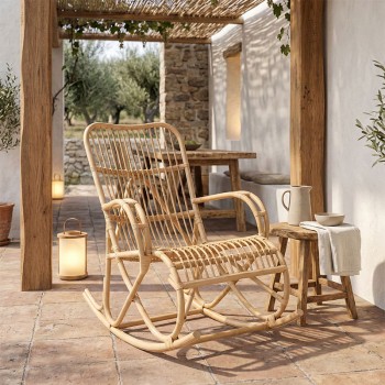 Κουνιστή πολυθρόνα Cormeny pakoworld rattan σε φυσική απόχρωση 68x109x103εκ