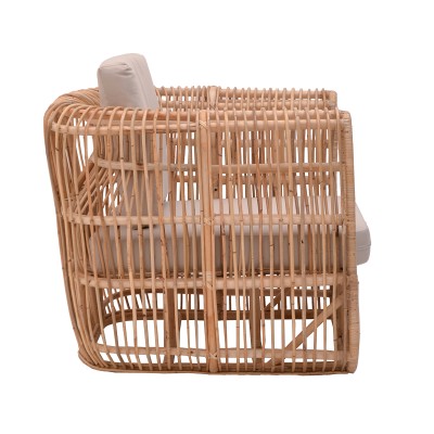 Πολυθρόνα Fajole pakoworld rattan σε φυσική απόχρωση με μπεζ μαξιλάρι 83x92x82εκ