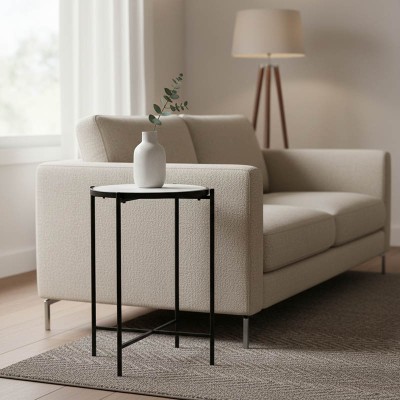 Βοηθητικό τραπεζάκι σαλονιού Luxere Inart μαύρο μέταλλο-λευκό μαρμάρου Φ40x65.5εκ