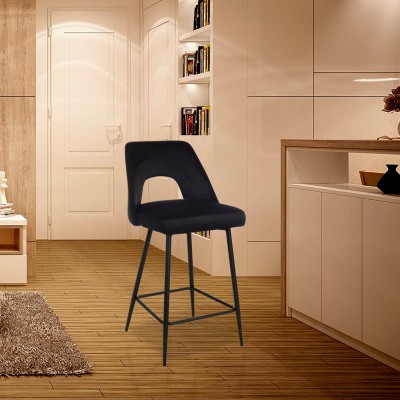 Σκαμπό μπαρ Murde pakoworld μαύρο βελούδο και μεταλλικά πόδια σε μαύρη απόχρωση 47x52x96εκ | 2 τμχ