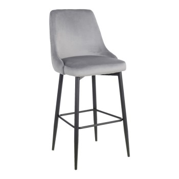 Σκαμπό μπαρ Zedna pakoworld γκρι βελούδο με μαύρα μεταλλικά πόδια 52x57x111εκ