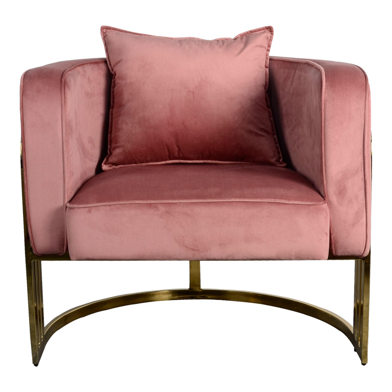 Πολυθρόνα Roblu pakoworld χρυσό μέταλλο και βελούδο σε απόχρωση σάπιο μήλο 72x77.4x70εκ