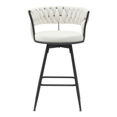 Σκαμπό μπαρ Alkia pakoworld περιστρεφόμενο σε μπεζ βελούδο με μαύρα πόδια μέταλλο 58x55x90εκ