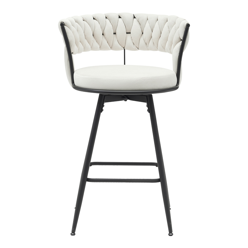 Σκαμπό μπαρ Alkia pakoworld περιστρεφόμενο σε μπεζ βελούδο με μαύρα πόδια μέταλλο 58x55x90εκ