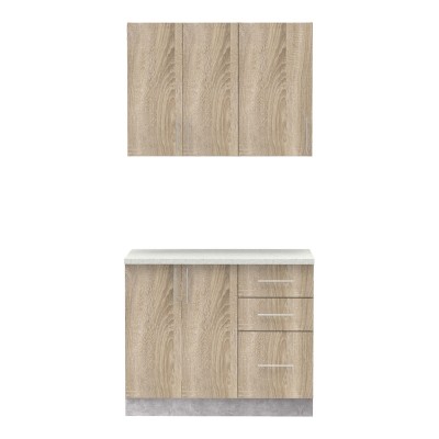 Σύνθεση κουζίνας Festa I pakoworld μελαμίνη σε sonoma απόχρωση και πάγκο σε ανοιχτό γκρι 100x60x85εκ