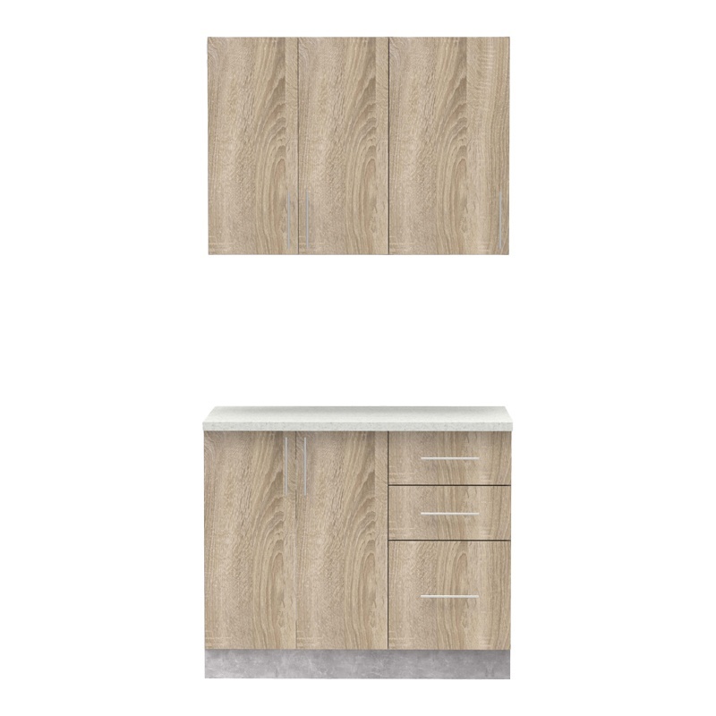 Σύνθεση κουζίνας Festa I pakoworld μελαμίνη σε sonoma απόχρωση και πάγκο σε ανοιχτό γκρι 100x60x85εκ