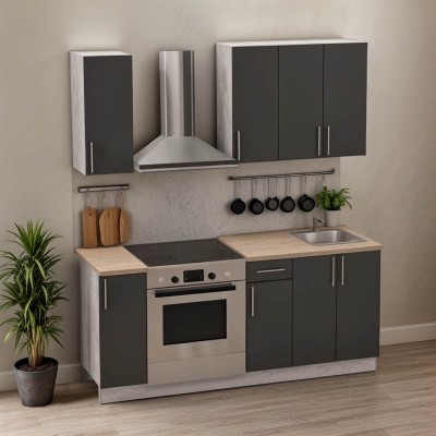 Σύνθεση κουζίνας Festa II pakoworld μελαμίνη σε ανθρακί και πάγκο σε sonoma απόχρωση 120x60x85εκ