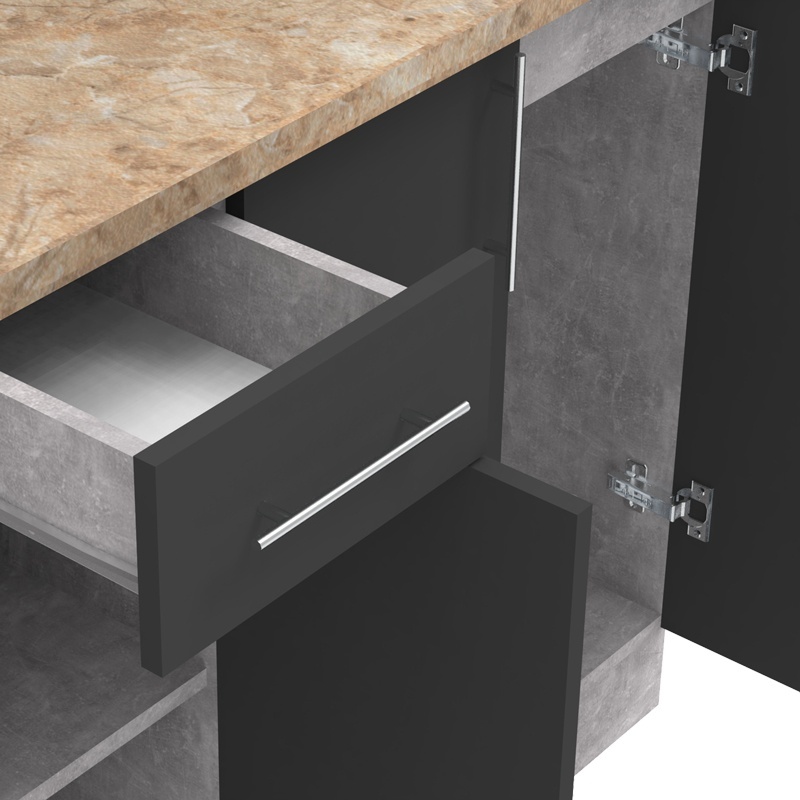 Σύνθεση κουζίνας Festa II pakoworld μελαμίνη σε ανθρακί και πάγκο σε sonoma απόχρωση 120x60x85εκ