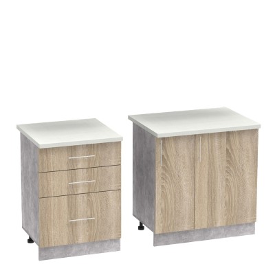 Σύνθεση κουζίνας Festa III pakoworld μελαμίνη σε sonoma απόχρωση και πάγκο σε ανοιχτό γκρι 140x60x85εκ