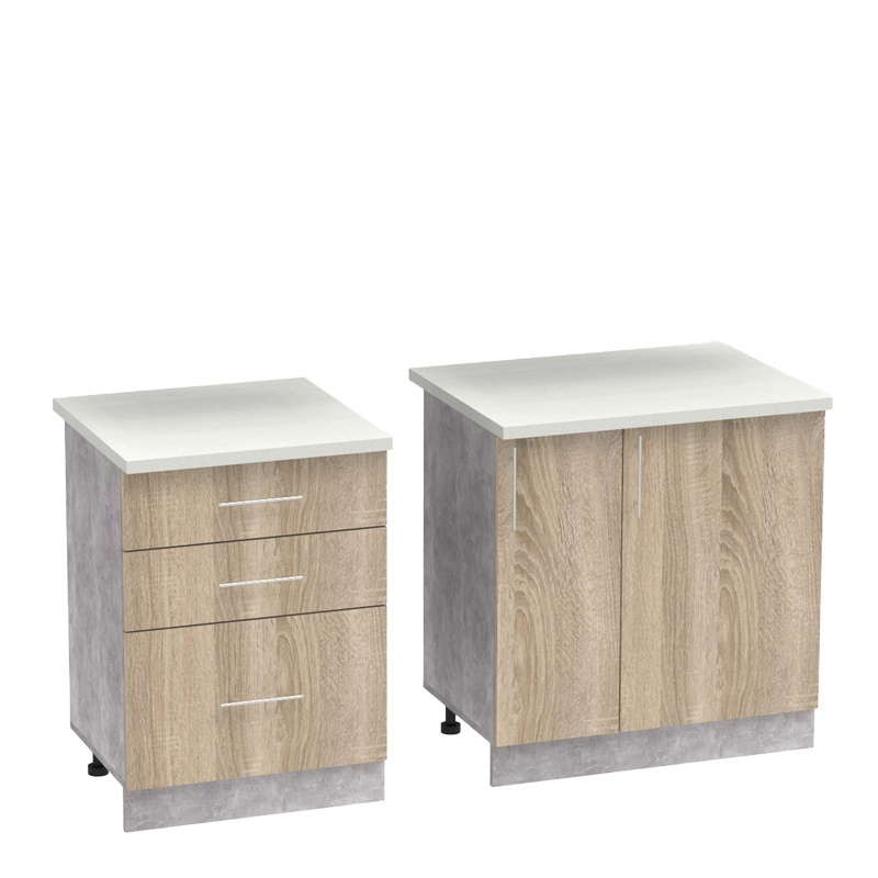 Σύνθεση κουζίνας Festa III pakoworld μελαμίνη σε sonoma απόχρωση και πάγκο σε ανοιχτό γκρι 140x60x85εκ