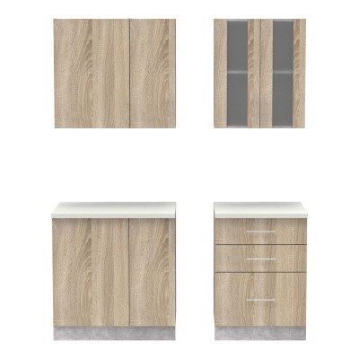 Σύνθεση κουζίνας Festa III pakoworld μελαμίνη σε sonoma απόχρωση και πάγκο σε ανοιχτό γκρι 140x60x85εκ