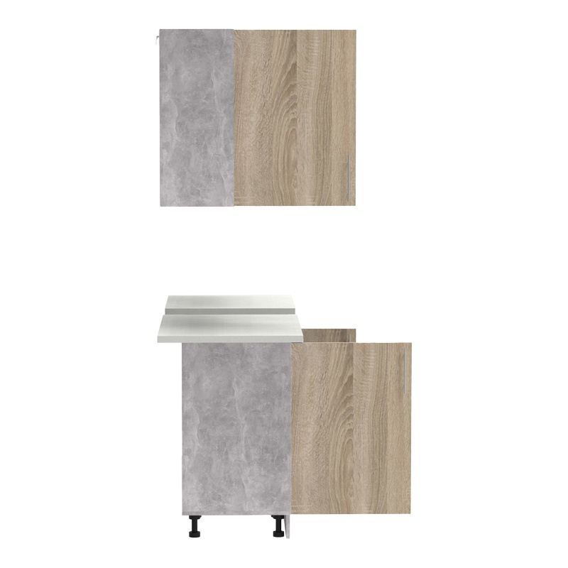 Σύνθεση κουζίνας Festa III pakoworld μελαμίνη σε sonoma απόχρωση και πάγκο σε ανοιχτό γκρι 140x60x85εκ