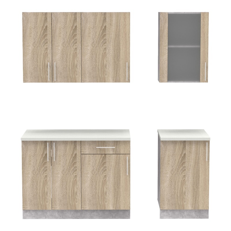 Σύνθεση κουζίνας Festa IV pakoworld μελαμίνη σε sonoma απόχρωση και πάγκο σε ανοιχτό γκρι 160x60x85εκ