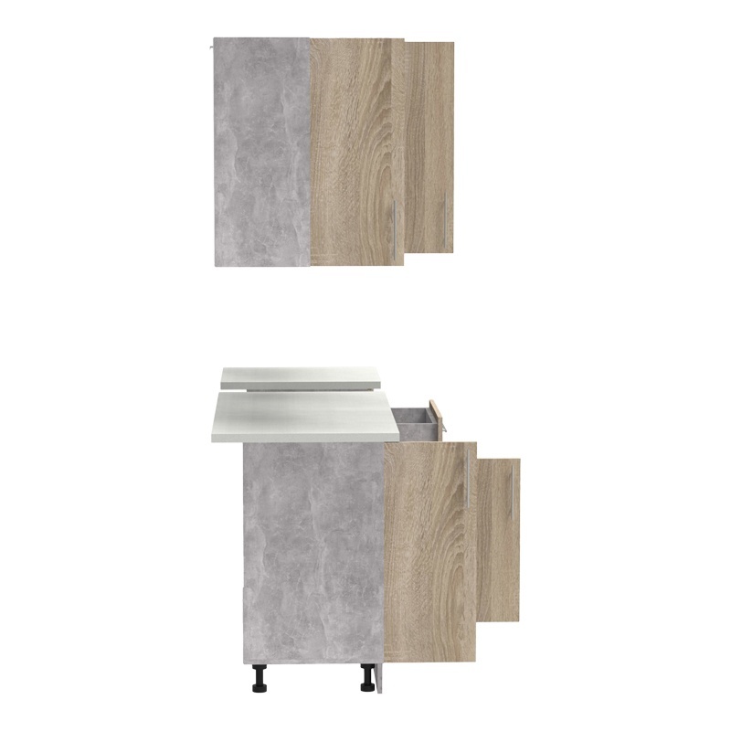 Σύνθεση κουζίνας Festa IV pakoworld μελαμίνη σε sonoma απόχρωση και πάγκο σε ανοιχτό γκρι 160x60x85εκ