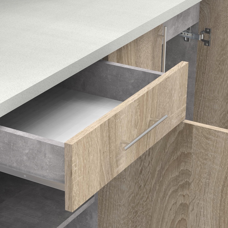 Σύνθεση κουζίνας Festa IV pakoworld μελαμίνη σε sonoma απόχρωση και πάγκο σε ανοιχτό γκρι 160x60x85εκ