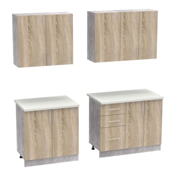 Σύνθεση κουζίνας Festa V pakoworld μελαμίνη σε sonoma απόχρωση και πάγκο σε ανοιχτό γκρι 180x60x85εκ