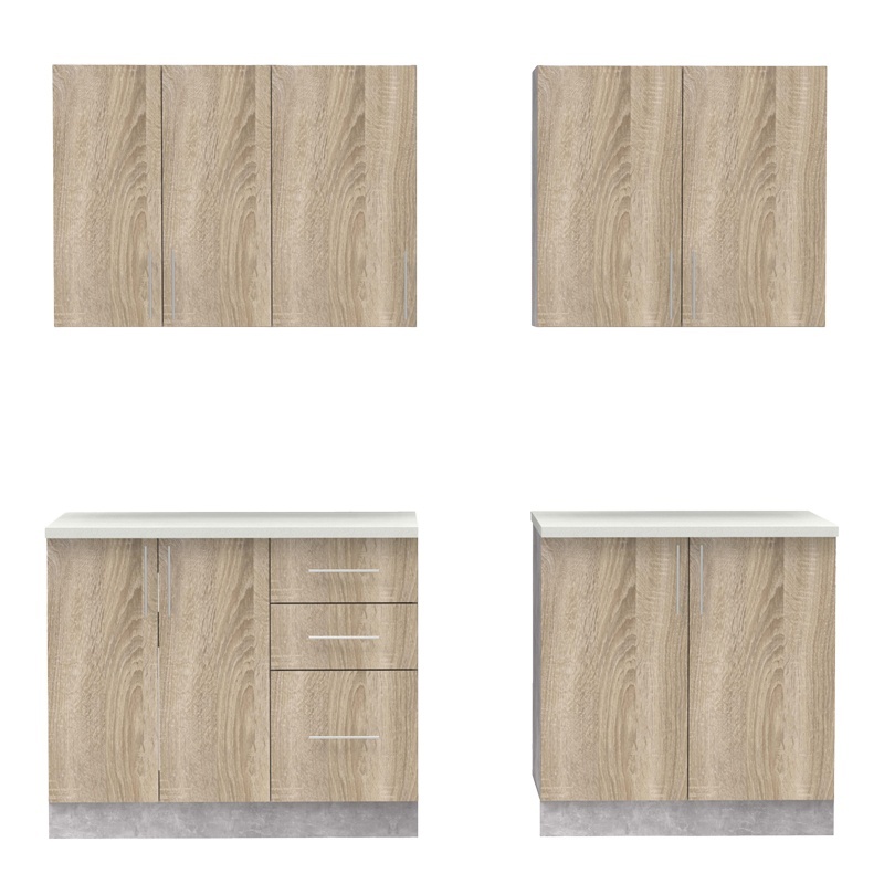 Σύνθεση κουζίνας Festa V pakoworld μελαμίνη σε sonoma απόχρωση και πάγκο σε ανοιχτό γκρι 180x60x85εκ