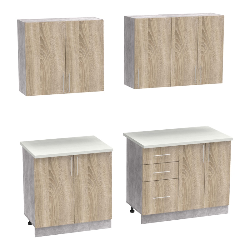 Σύνθεση κουζίνας Festa V pakoworld μελαμίνη σε sonoma απόχρωση και πάγκο σε ανοιχτό γκρι 180x60x85εκ