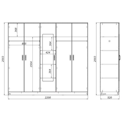 Ντουλάπα πεντάφυλλη με καθρέφτη Luna pakoworld σε sonoma απόχρωση 220x52x200εκ