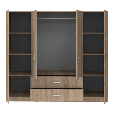 Ντουλάπα τετράφυλλη Royal pakoworld με συρτάρια sonoma 200x58x177εκ