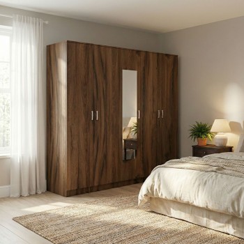 Ντουλάπα πεντάφυλλη με καθρέφτη Luna pakoworld καρυδί-oak 220x52x200εκ