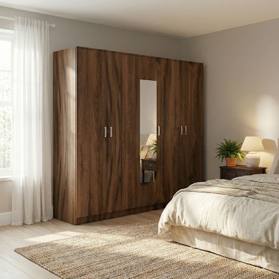 Ντουλάπα πεντάφυλλη με καθρέφτη Luna pakoworld καρυδί-oak 220x52x200εκ