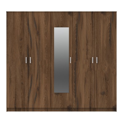 Ντουλάπα πεντάφυλλη με καθρέφτη Luna pakoworld καρυδί-oak 220x52x200εκ