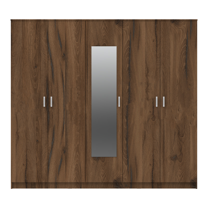 Ντουλάπα πεντάφυλλη με καθρέφτη Luna pakoworld καρυδί-oak 220x52x200εκ